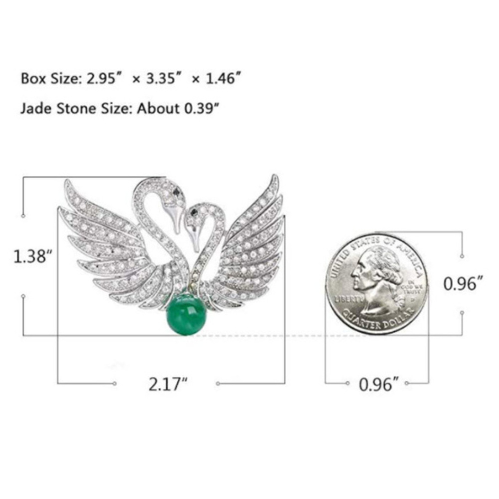 swan couple rhinestone & jade brooch / pendant - Picture 5 of 7